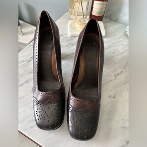 Etienne Aigner Brown and Black Heels with Brogue Detailing